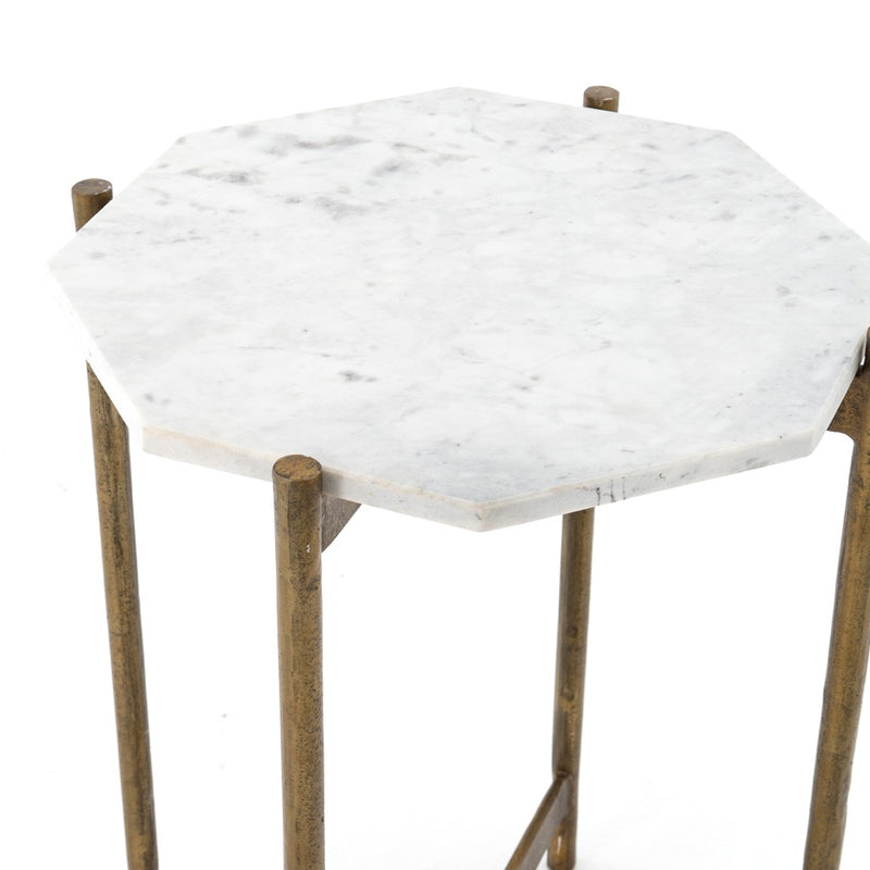 Four Hands Adair Side Table Raw Brass Marble Tabletop Detail