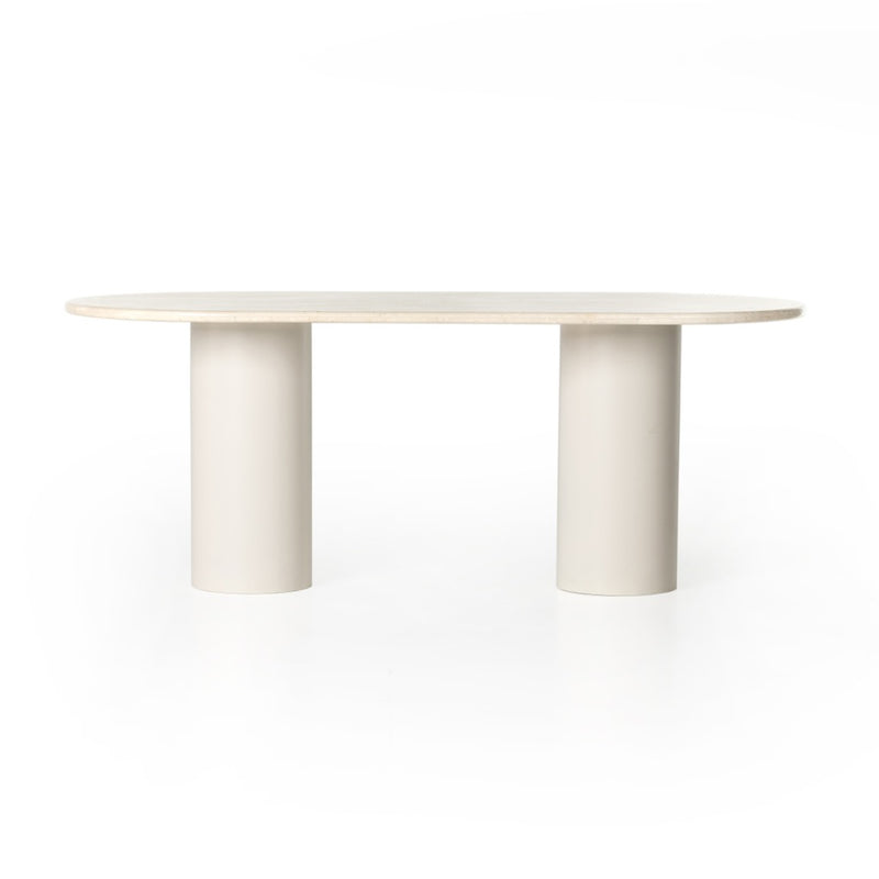 Belle Oval Dining Table Cream Marble Front Facing View 229499-001