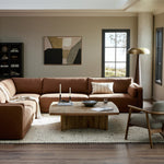 Brinton Square Coffee Table Rustic Oak Veneer Staged View in Living Room 235180-004