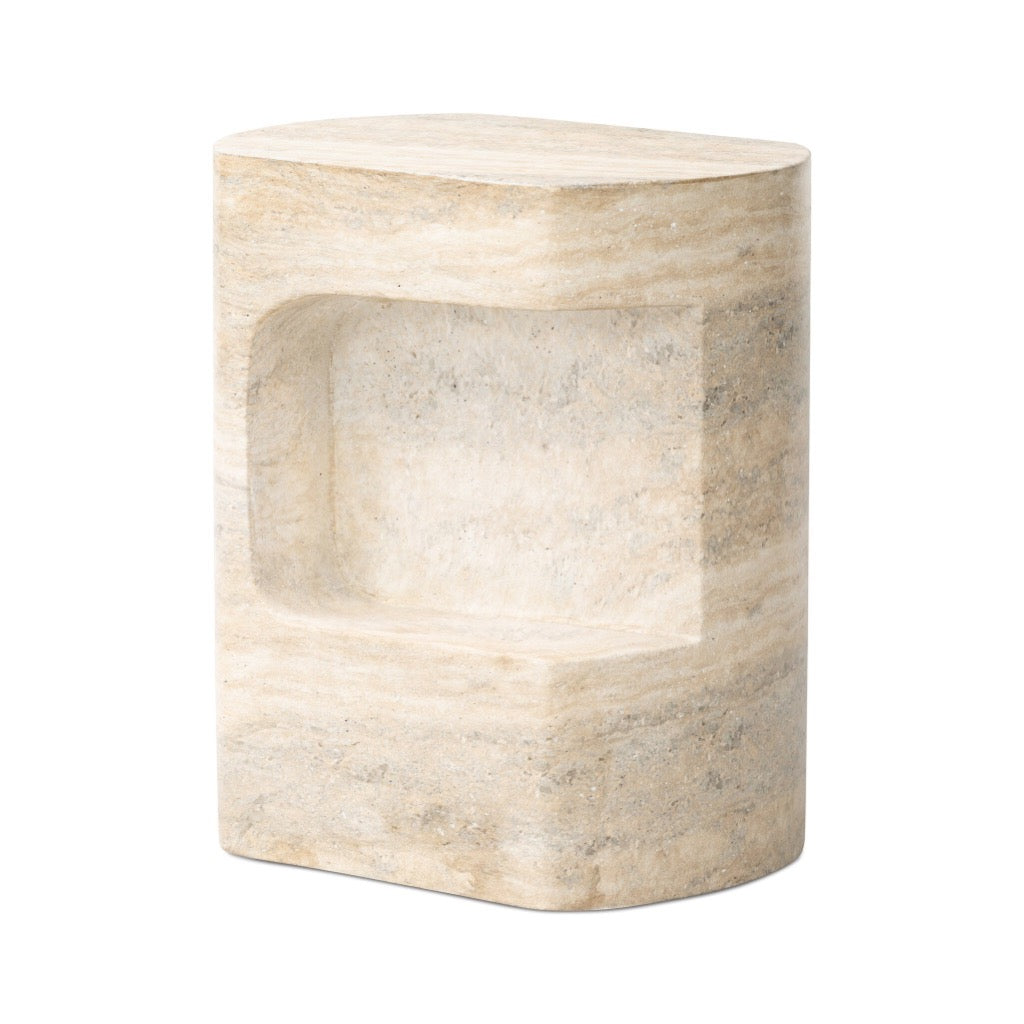 Clementine End Table Textured Sandy Grey Angled View 240100-002