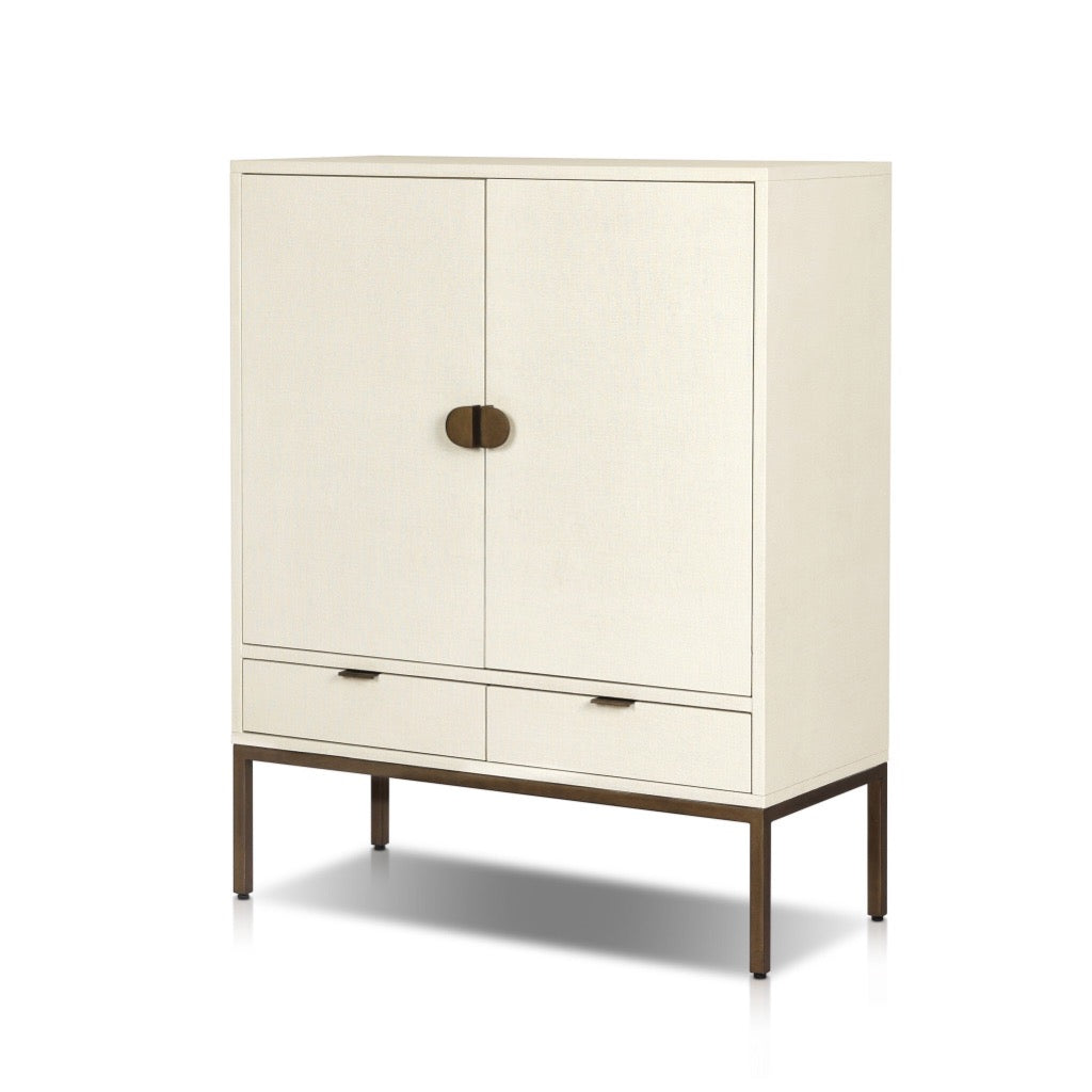Four Hands Cressida Bar Cabinet - Ivory Painted Linen