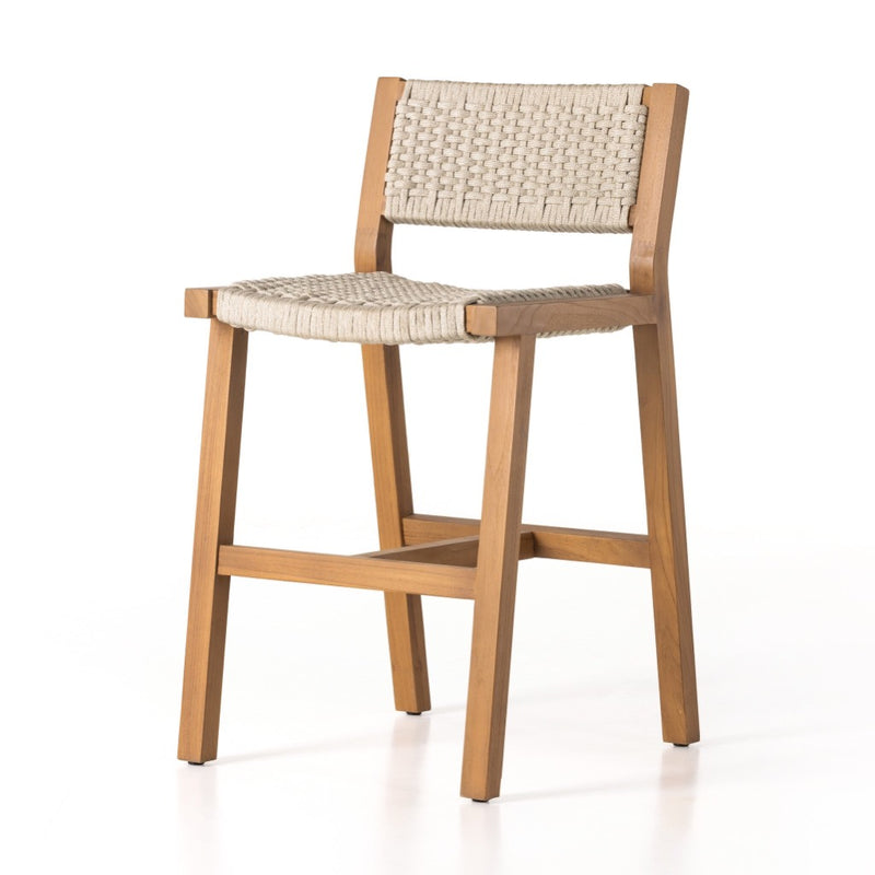 Delano Outdoor Stool Natural Teak Ivory Rope Counter 106968-005