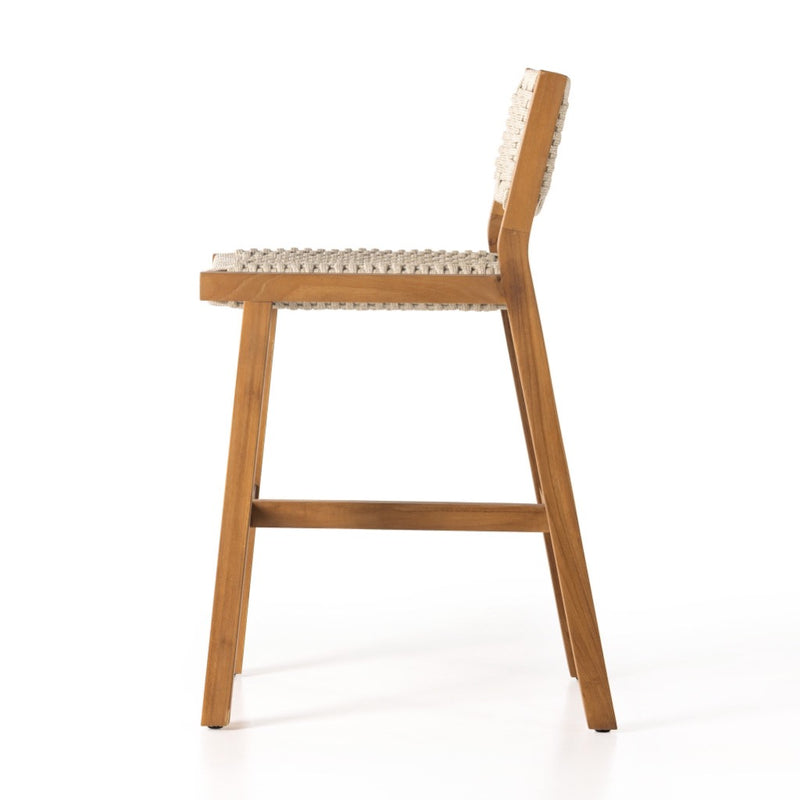 Delano Outdoor Stool Natural Teak Ivory Rope Side View 106968-005