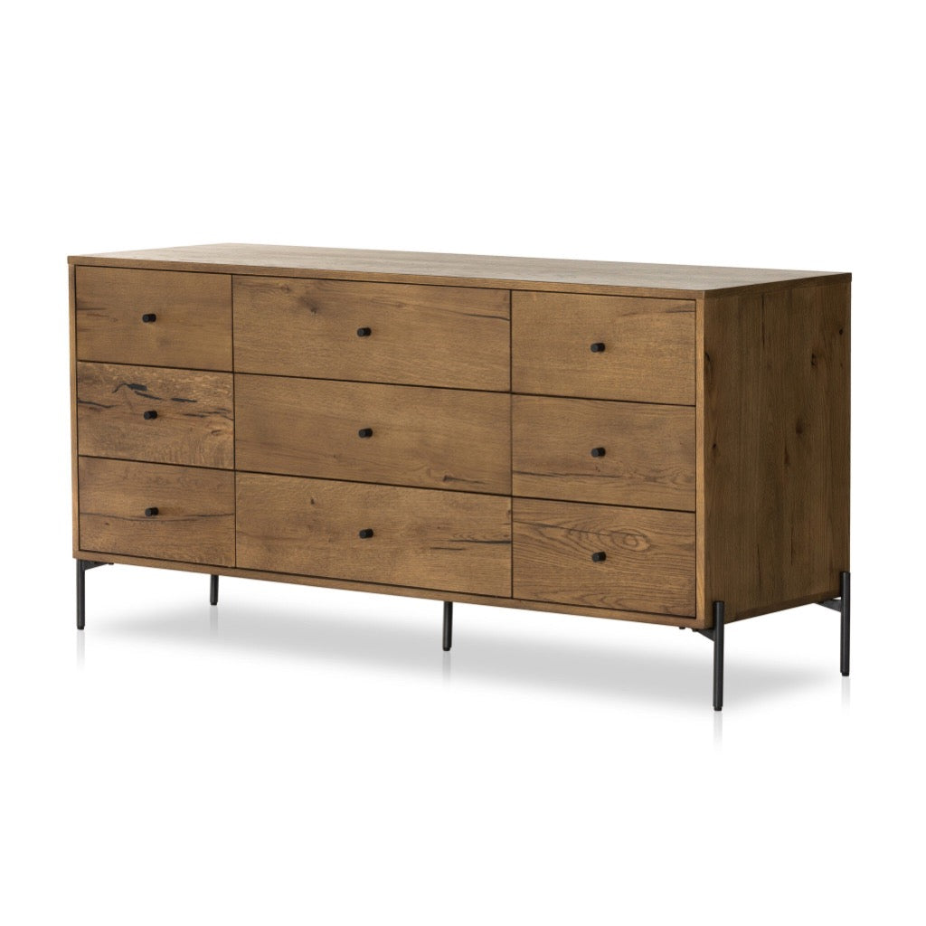 Four Hands Eaton 9 Drawer Dresser - Amber Oak Resin