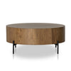 Four Hands Eaton Drum Coffee Table Amber Oak Resin Rounded Edge