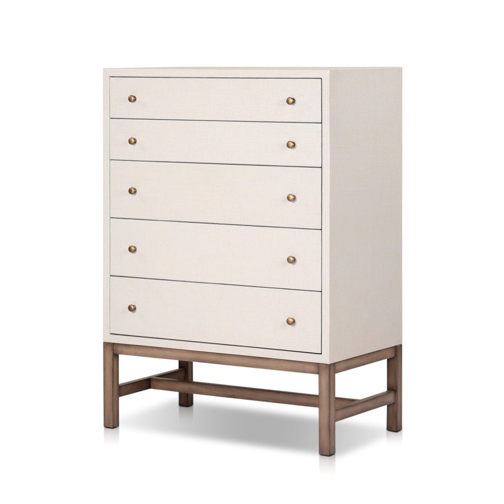 Four Hands Fiona Tall Dresser - Ivory Painted Raffia