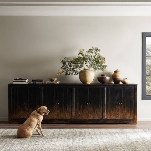 It Takes an Hour Sideboard Distressed Black Staged View in Living Room Four Hands