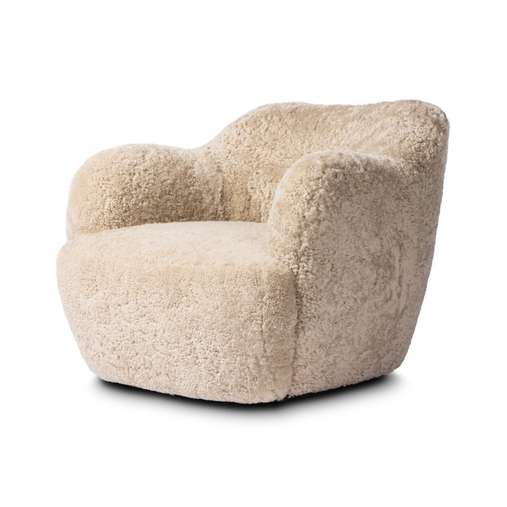 Four Hands Julius Swivel Chair - Beige Shearling