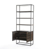 Kelby Bookcase Gunmetal Angled View Cabinet Open 226055-001