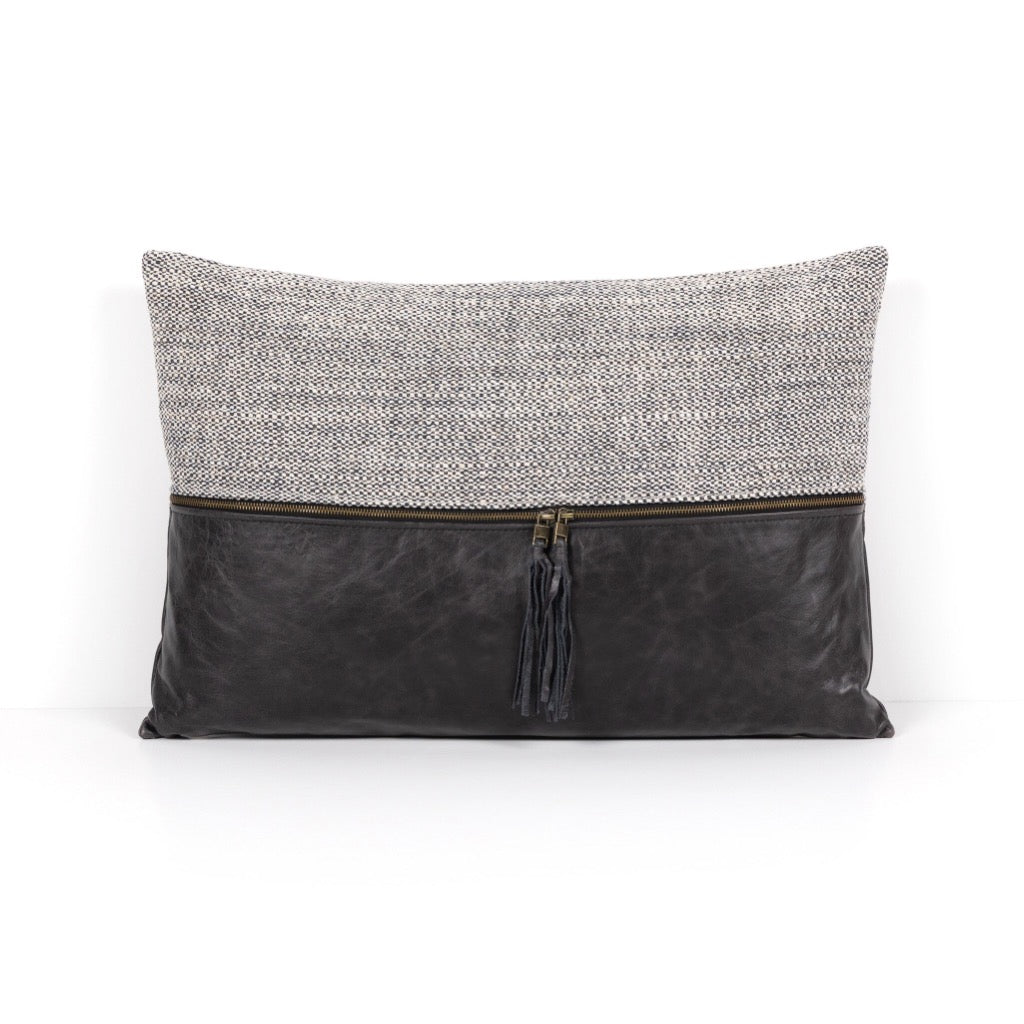 Leather & Linen Pillow Sonoma Black Front View 225798-012