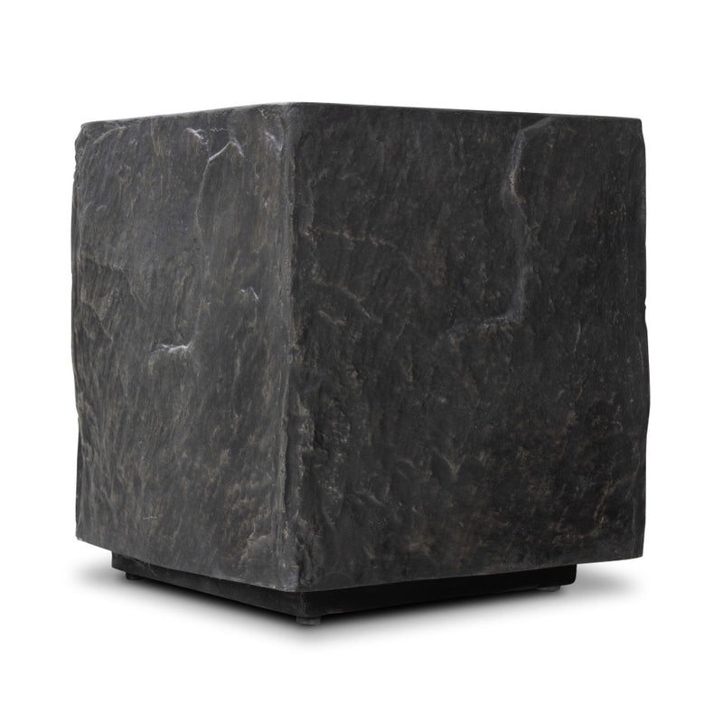 Lucius End Table Smooth Black Concrete Angled Side View Four Hands