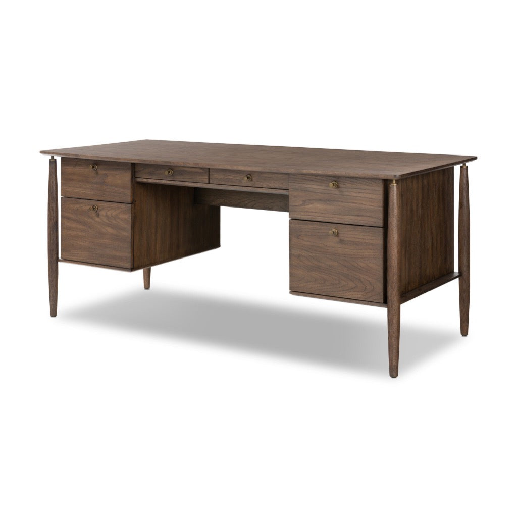 Four Hands Markia Executive Desk - Aged Oak Veneer