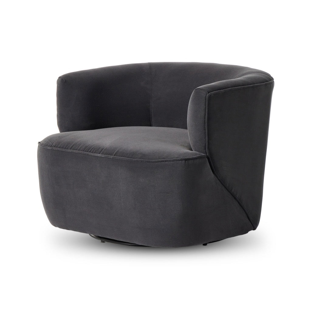 Mila Swivel Chair Henry Charcoal Angled View Four Hands