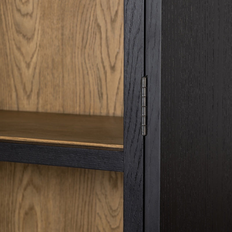 Millie Panel and Glass Door Cabinet Drifted Matte Black Side Detail Four Hands