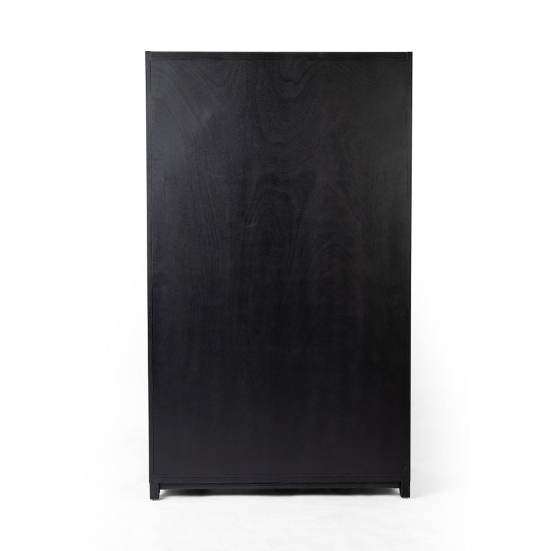 Millie Panel and Glass Door Cabinet Drifted Matte Black Back View Four Hands