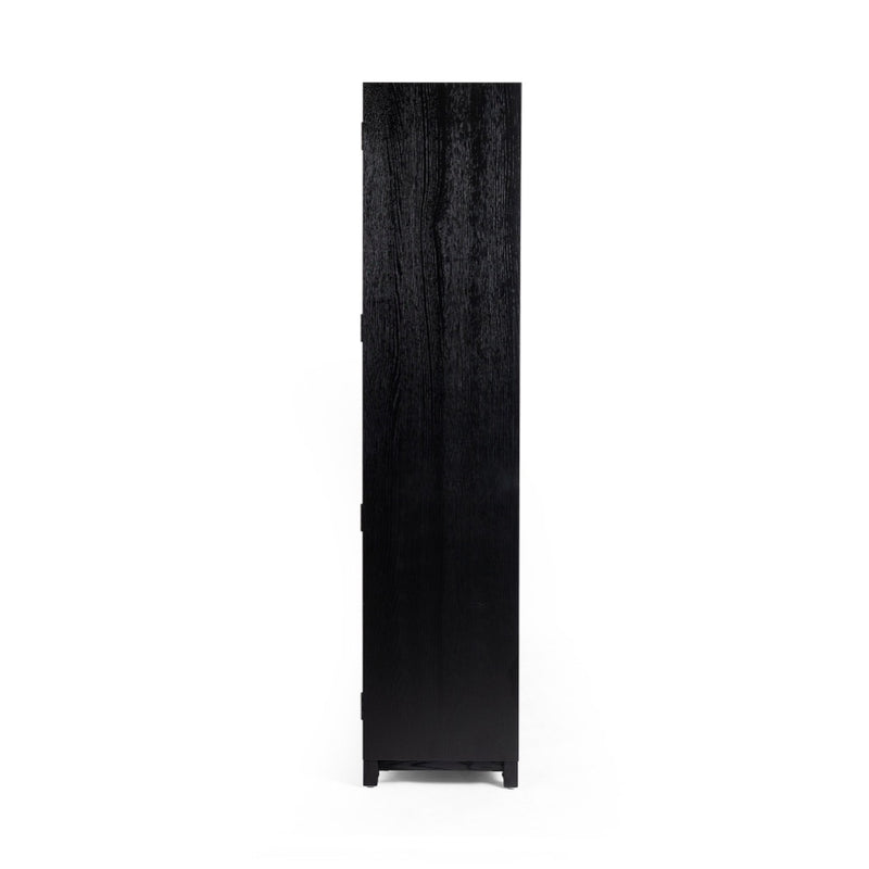 Millie Panel and Glass Door Cabinet Drifted Matte Black Side View 235949-001