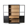 Millie Panel and Glass Door Cabinet Drifted Matte Black Front View Cabinets Open Four Hands