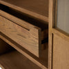 Millie Panel and Glass Door Cabinet Drifted Oak Solid Drawer Detail Four Hands
