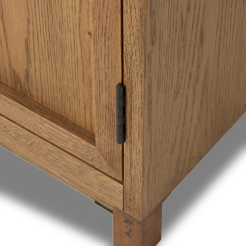 Millie Panel and Glass Door Cabinet Drifted Oak Solid Leg Detail Four Hands