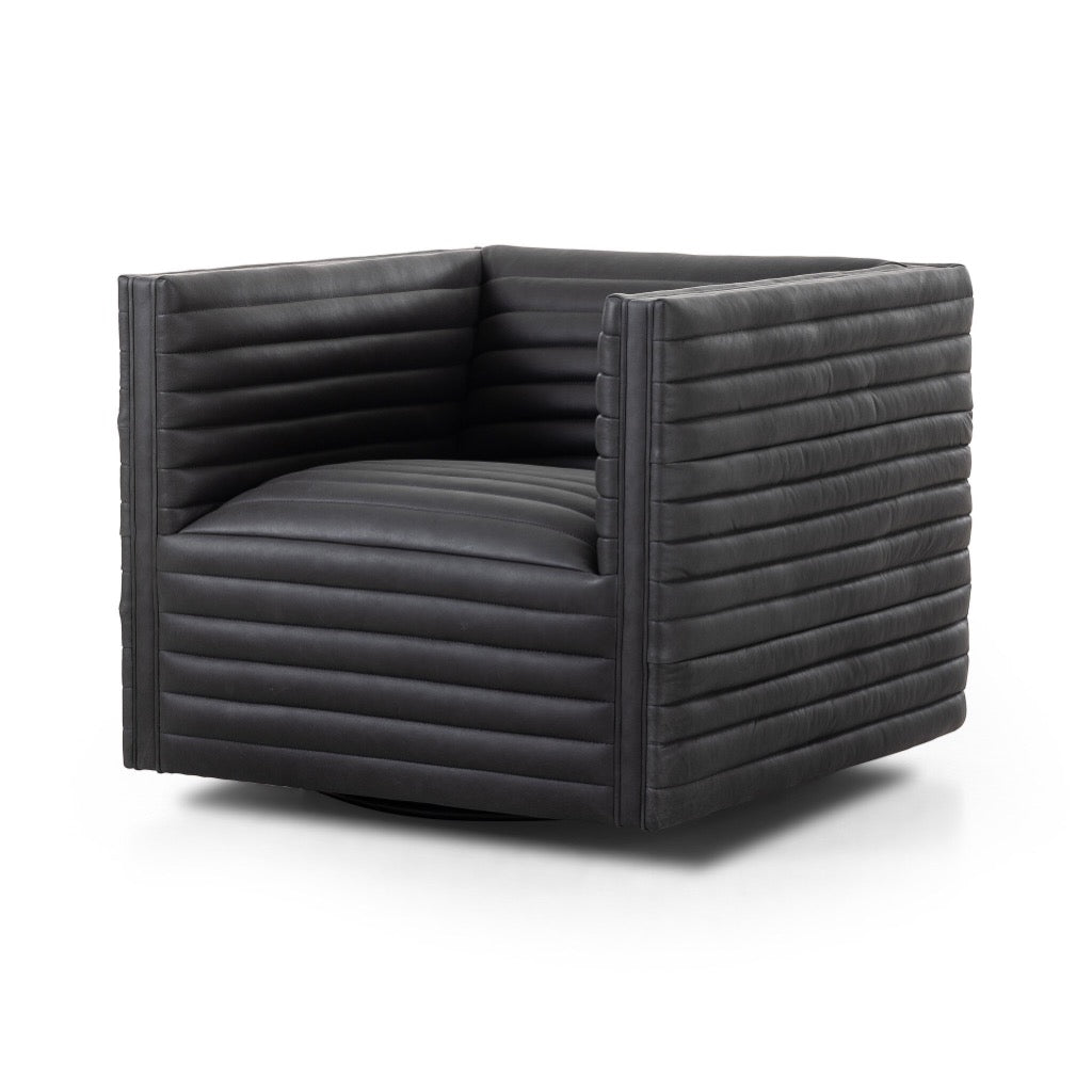 Padma Swivel Chair Eucapel Black Angled View Four Hands