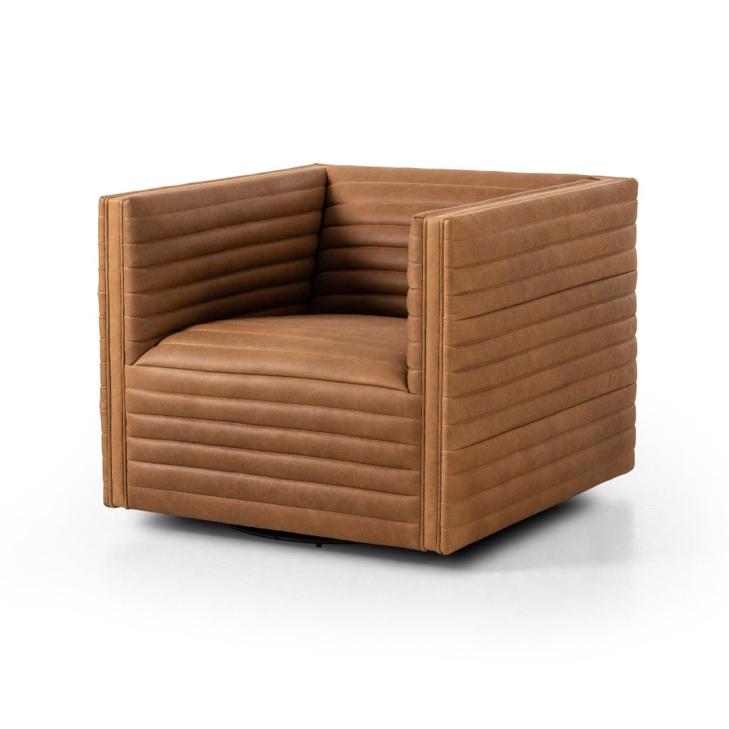 Padma Swivel Chair Eucapel Cognac Angled View Four Hands