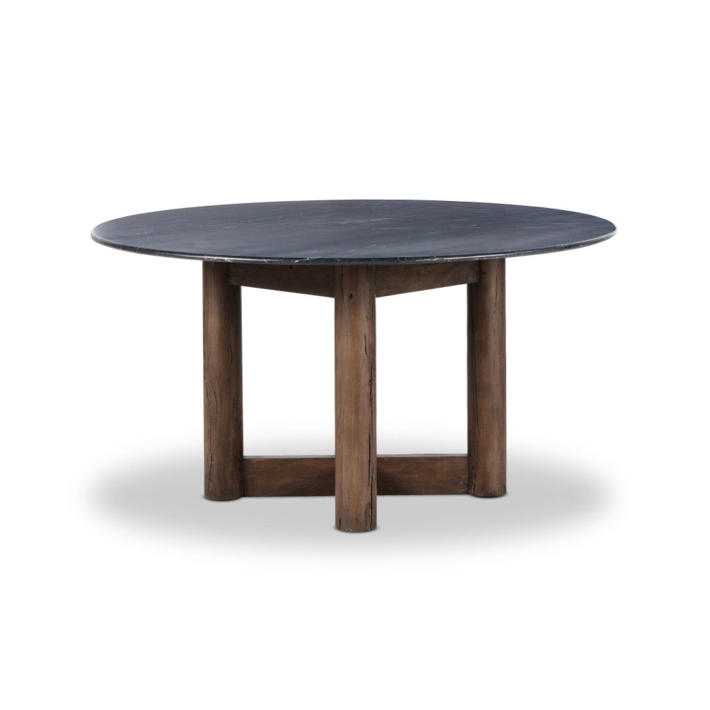 Rohan Dining Table Black Marble Angled View Four Hands