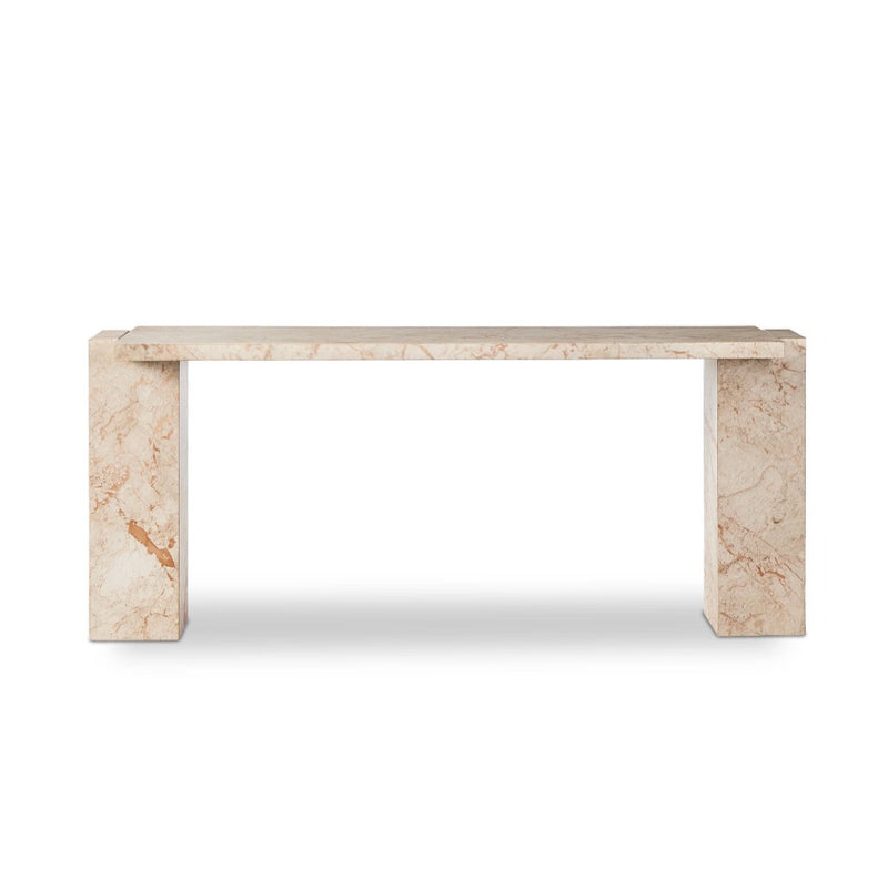 Four Hands Romano Console Table Desert Taupe Marble Front Facing View