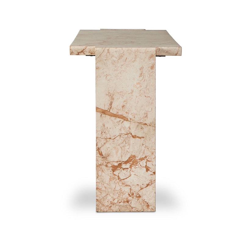 Romano Console Table Desert Taupe Marble Side View Four Hands