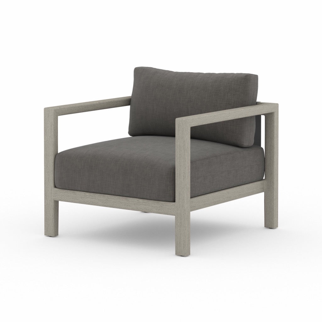 Sonoma Outdoor Chair Weathered Grey/Charcoal Angled View Four Hands