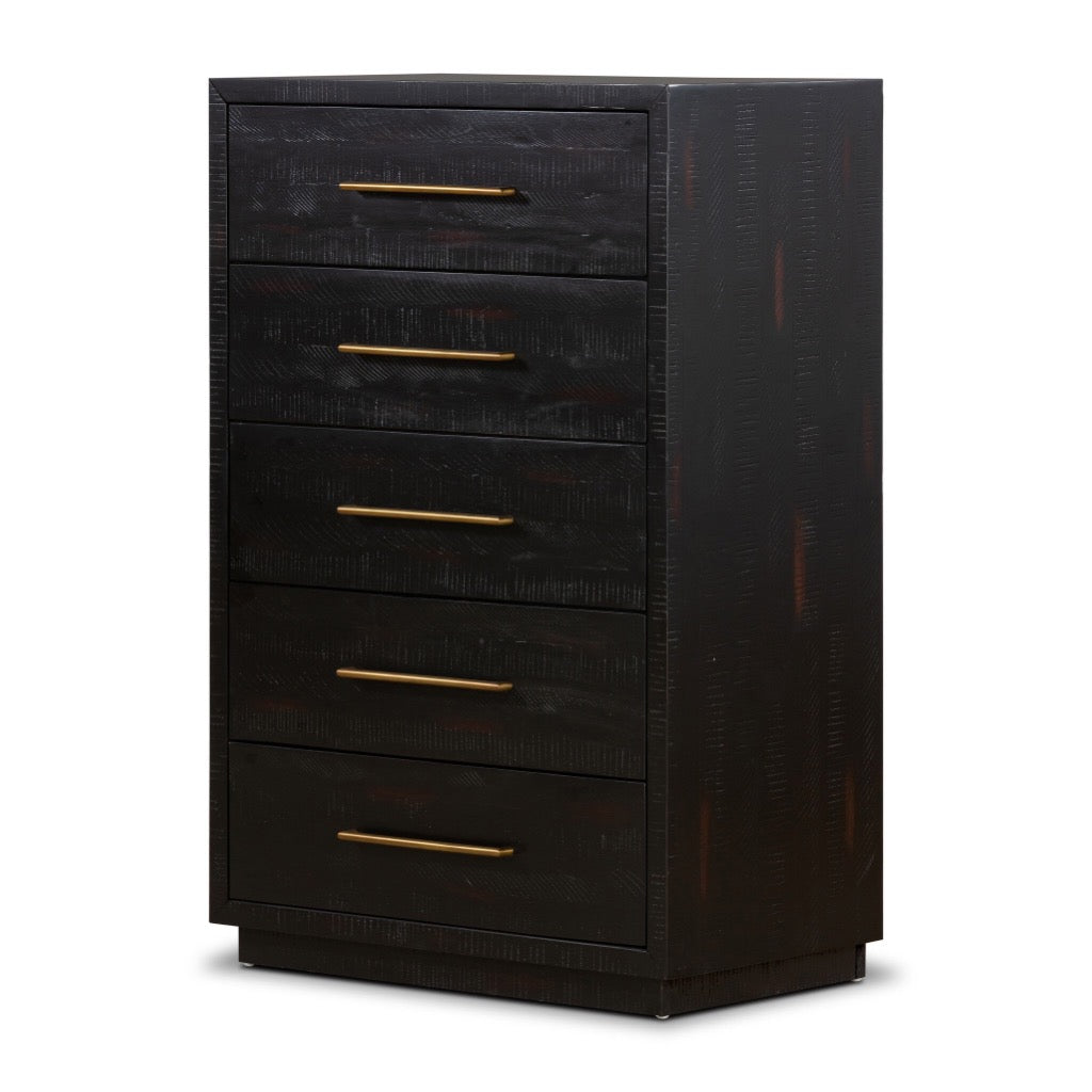 Suki 5 Drawer Tall Boy Dresser - Burnished Black | Four Hands Suki 5 Drawer Tall Boy Dresser - Burnished Black | Four Hands
