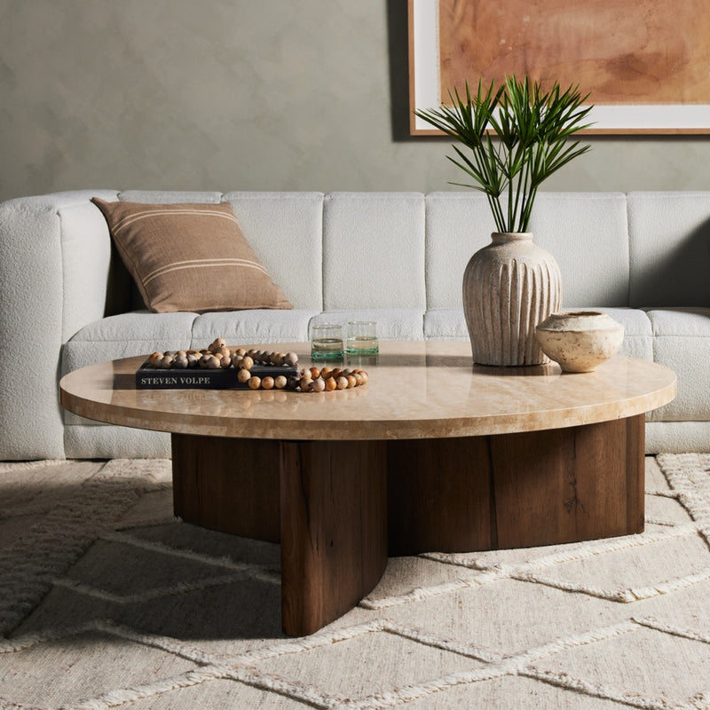 Toli Coffee Table Travertine Staged View Four Hands