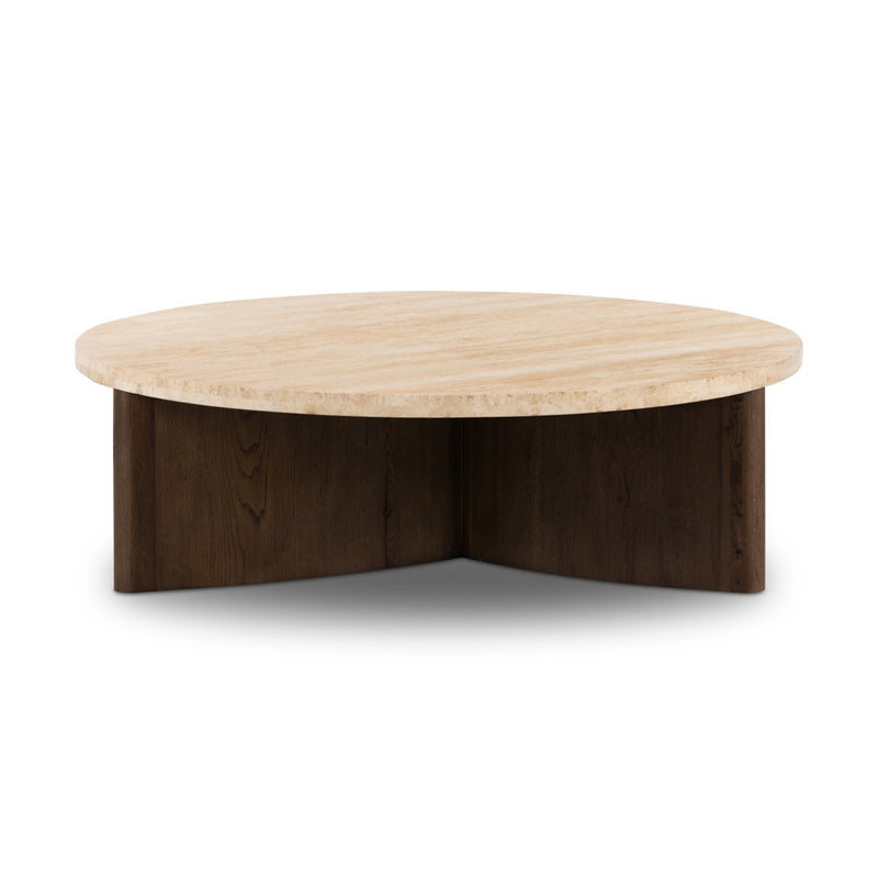 Four Hands Toli Coffee Table Travertine Side View