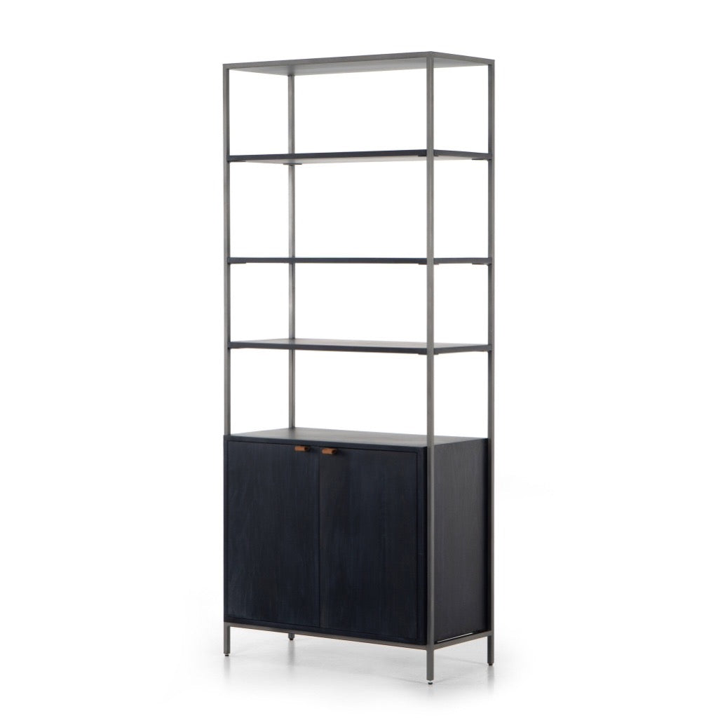 Trey Modular Wide Bookcase Black Wash Poplar Angled View 223961-002