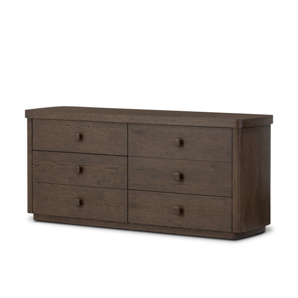 Valen 6 Drawer Dresser - Rustic Brown Oak Veneer - Four Hands Valen 6 Drawer Dresser - Rustic Brown Oak Veneer - Four Hands