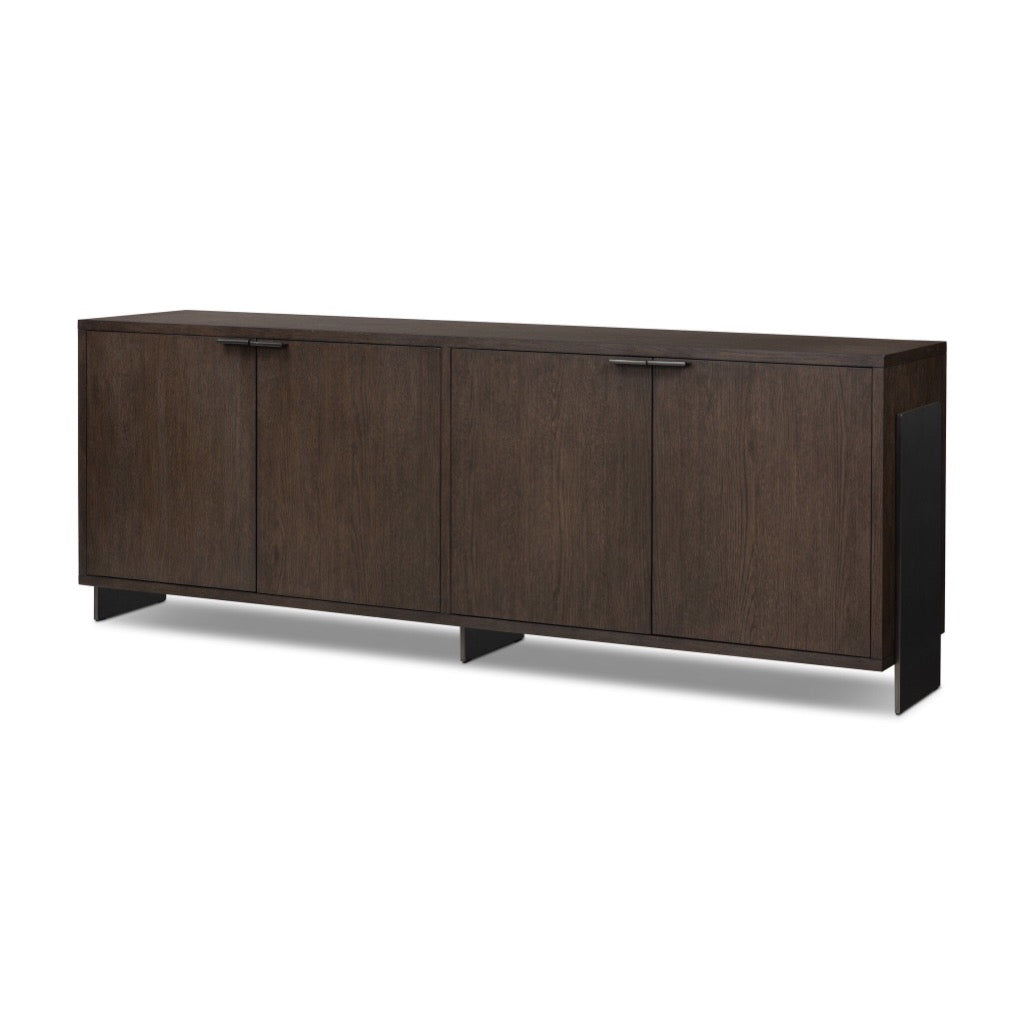 Westhoff Sideboard Rubbed Black Oak Angled View Four Hands