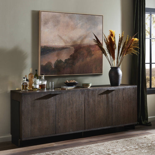 Westhoff Sideboard Rubbed Black Oak Staged View in Living Room 236117-001