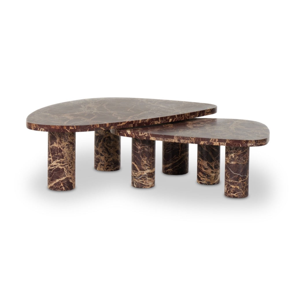Four Hands Zion Coffee Table Set - Merlot Marble