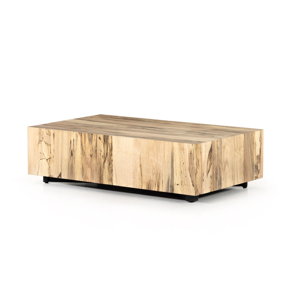 Hudson Rectangle Coffee Table Spalted Primavera Angled View Four Hands