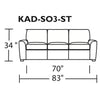 Kaden Leather Three Seat Sofa by American Leather Measurements
