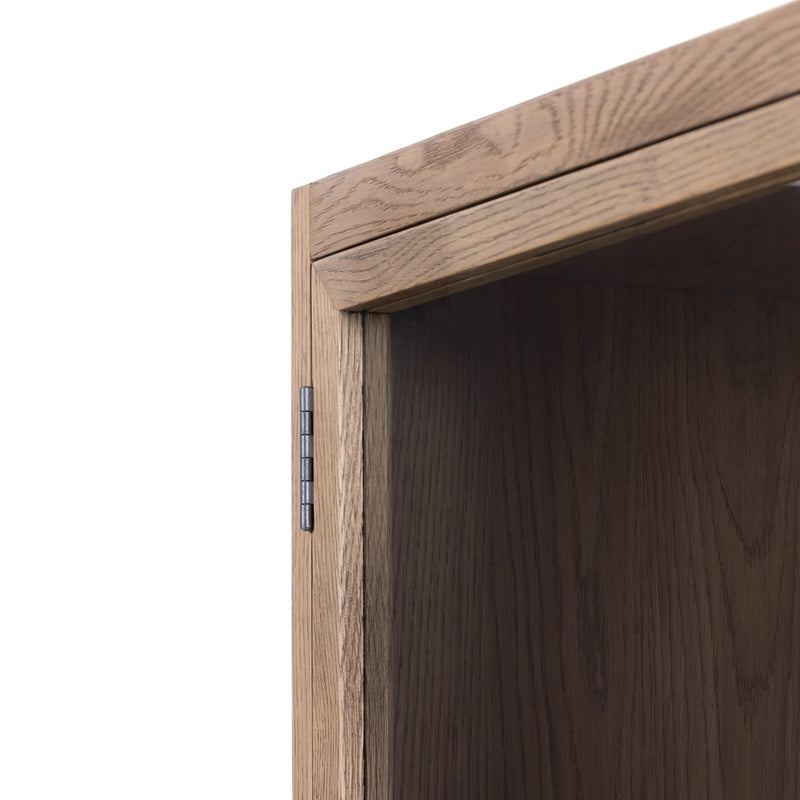 Millie Cabinet - Drifted Oak Solid close up view top corner