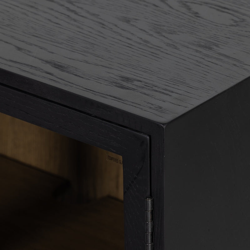 Millie Small Cabinet Drifted Matte Black Top Front Right Corner Detail
