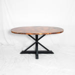 Miners Oval Copper Dining Table - Black & Natural Copper Patina - Side View