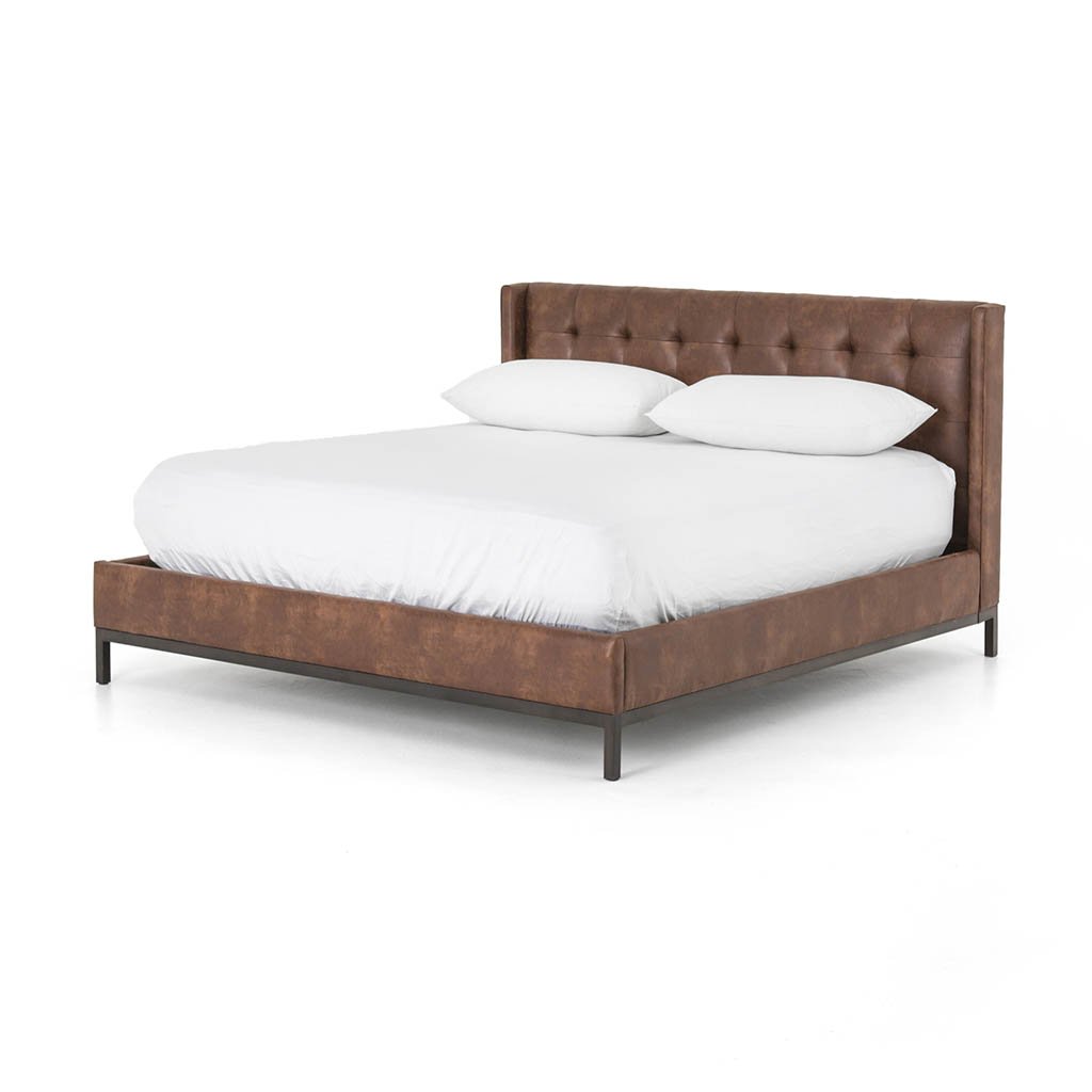tobacco bed Newhall Queen Upholstered Panel Rustic Haven 5 Pc Tobacco