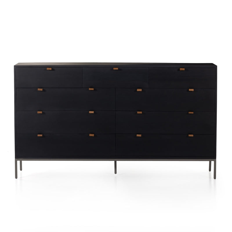 Trey 9 Drawer Dresser - Black Wash Poplar front view with drawers closed