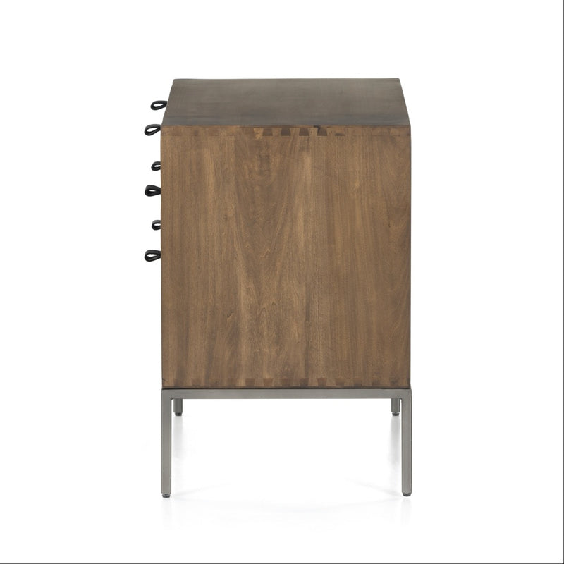 Trey Large Nightstand auburn poplar side view with natural iron legs