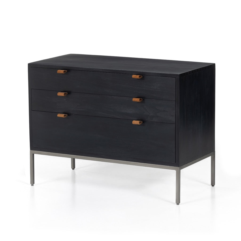 Four Hands Trey Large Nightstand, Black Wash Poplar Four Hands Trey Large Nightstand, Black Wash Poplar