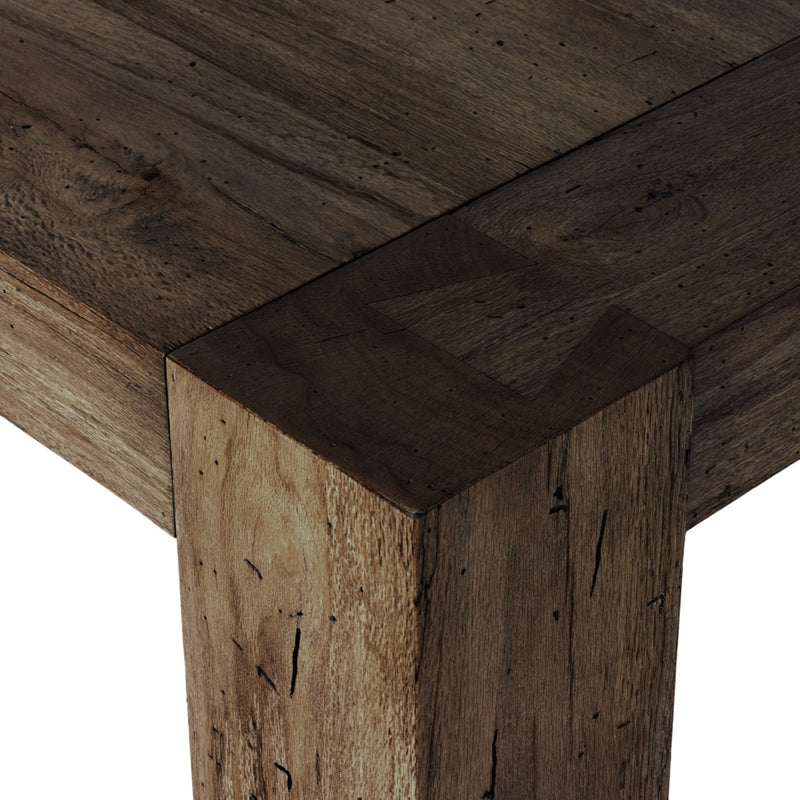 Four Hands Abaso Dining Table Ebony Rustic Wormwood Oak Dovetailing Detail