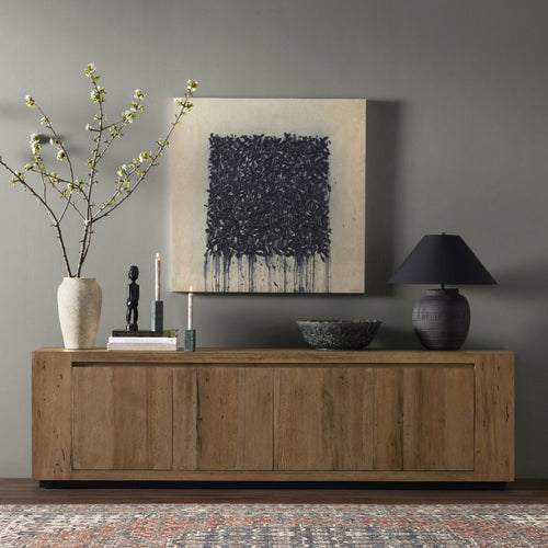 Abaso Media Console Rustic Wormwood Oak Staged View Four Hands