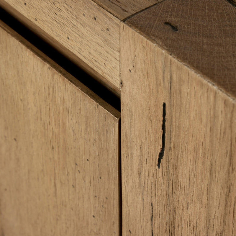 Abaso Media Console Rustic Wormwood Oak Closed Cabinet Detail 239400-001