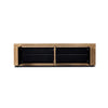 Abaso Media Console Rustic Wormwood Oak Front View Cabinets Open Four Hands